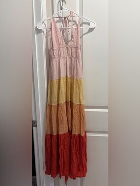 Cupshe Pink, Yellow, Orange & Red Tiered Maxi Skirt